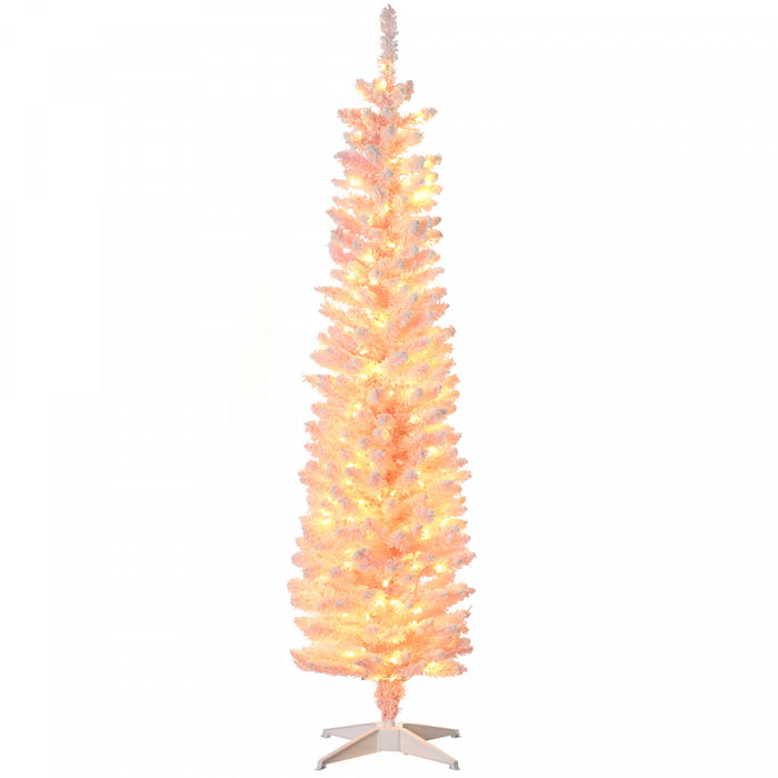 Homcom Sapin De Noel Artificiel Floque De Neige De 6 Pi Avec Lumiere, Rose