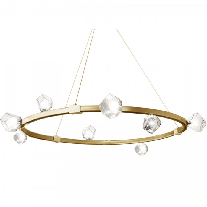 Lustre Comet de Pearlene en verre transparent, avec fini laiton vieilli et 12 ampoules
