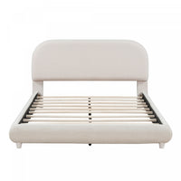 Lit plateforme Sophie rembourre en polaire Teddy avec tissu doux et cadre robuste, taille Queen, beige