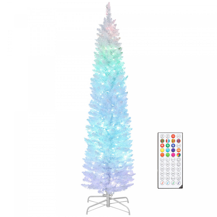 HOMCOM Sapin de Noel de 6pi avec LED synchronisees a monter soi-meme, blanc