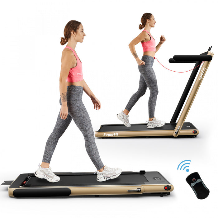 Tapis De Course Pliable 2 En 1 Superfit, Avec Haut-parleur, Telecommande Et Controle Via Application, Moteur 2,25 Hp, 2 Modes : Marche Et Course, Vitesse De 1 A 12 Km/h, Jaune