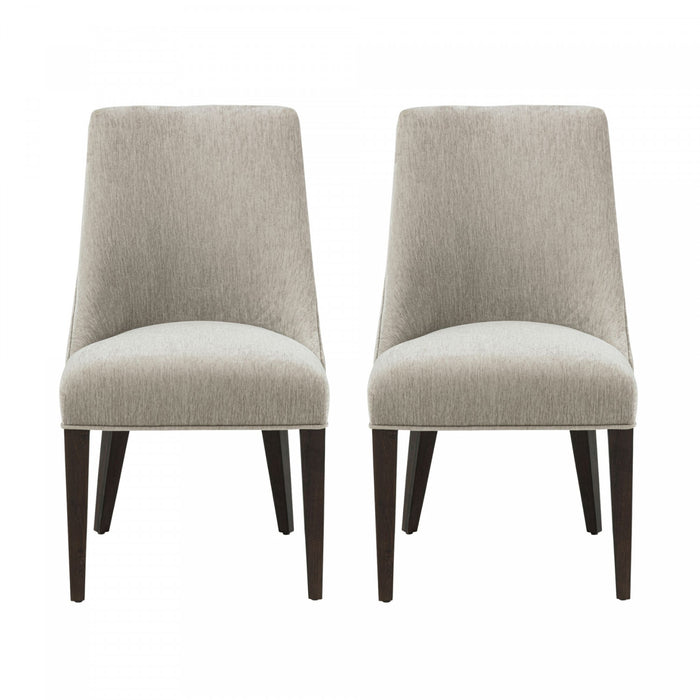 Chaise de salle a manger moderne en bois et chenille Beever, taupe - Lot de 2