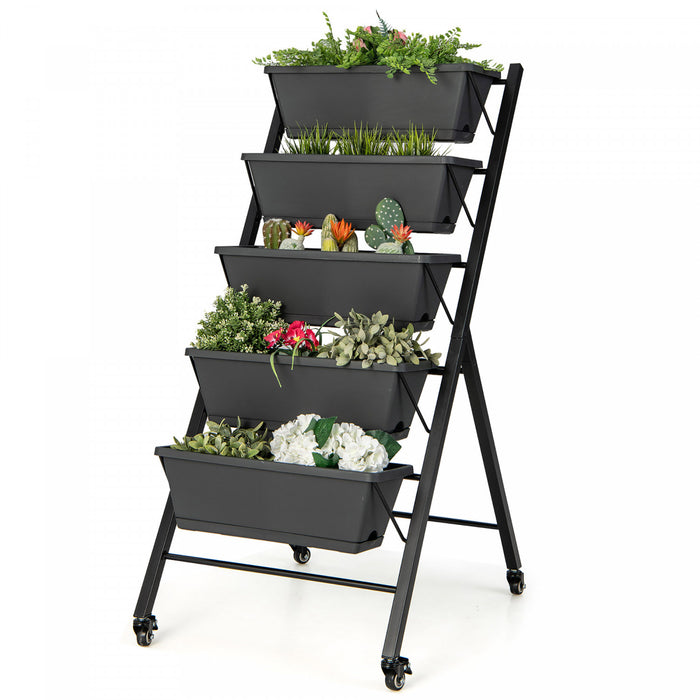 Costway 5-tier Vertical Raised Garden Bed Elevated Planter Avec Roues Et Boites A Conteneurs