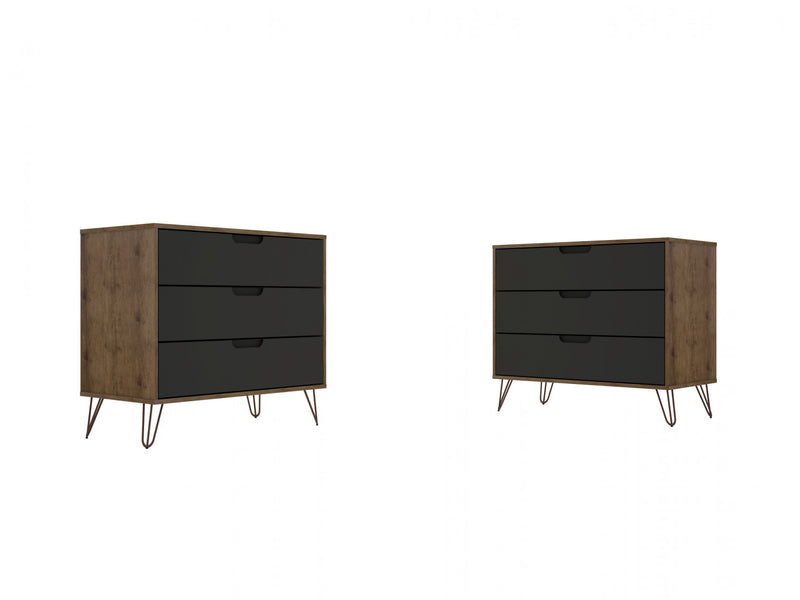 Commode Rockefeller Mid-Century Modern 89 cm en gris (3 tiroirs) – Lot de 2