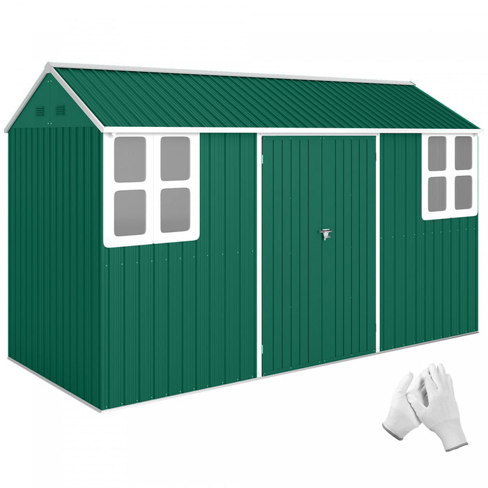 Outsunny Abri de Jardin Metallique 12' x 5,5' avec Porte Verrouillable Vert