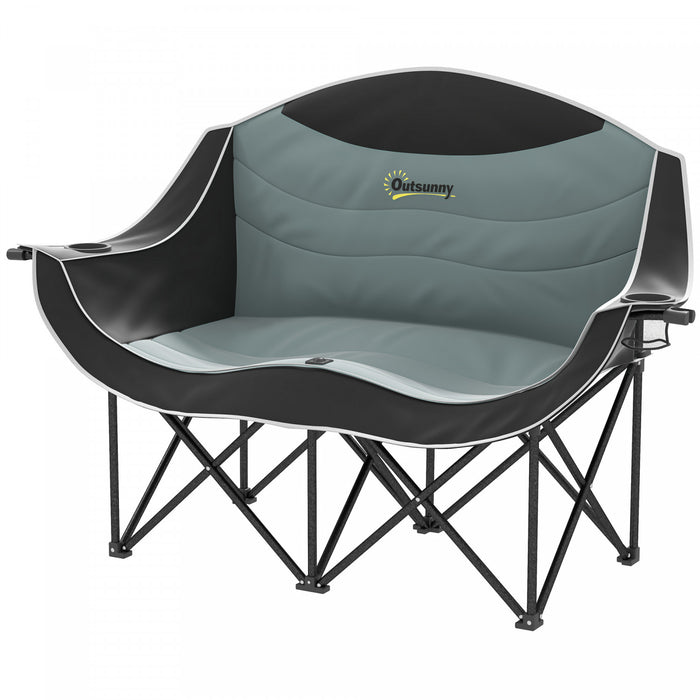 Outsunny Chaise de Camping Double, Chaise Rembourree avec Porte-Gobelets, Noir