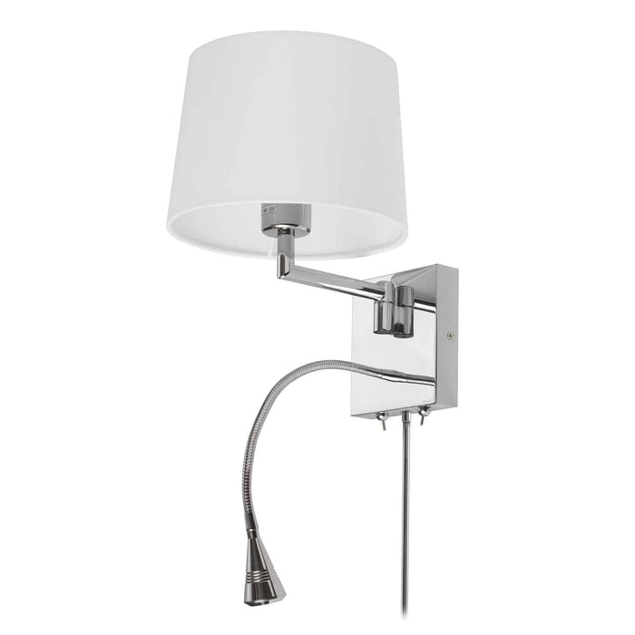 Applique murale de Dainolite avec lampe de lecture à DEL, abat-jour blanc, fini chromé poli et 1 ampoule 