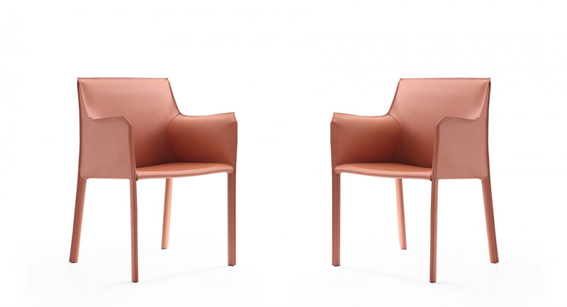 Chaise laterale moderne en cuir vegetalien Paris couleur argile - Lot de 2
