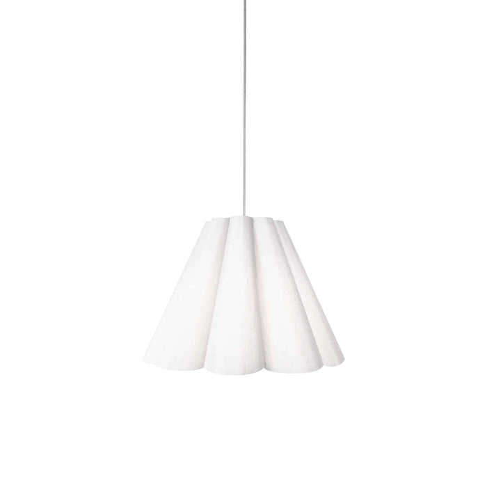 Petit luminaire suspendu Kendra de Dainolite avec abat-jour blanc, fini chromé poli et 4 ampoules