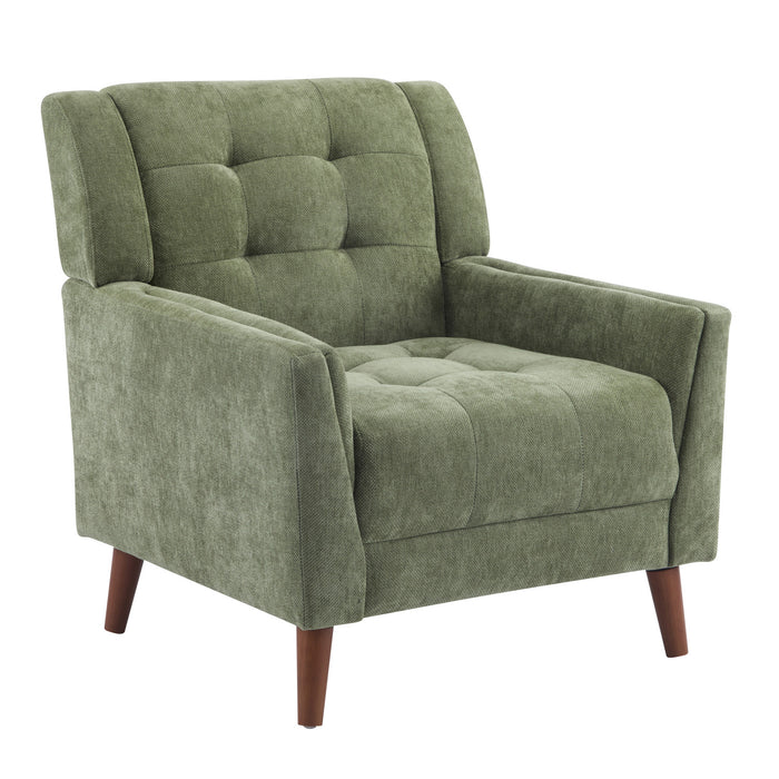 Midway Fauteuil Moderne du Milieu de Siecle a Point Capitonne Gaufre, Vert, Noyer