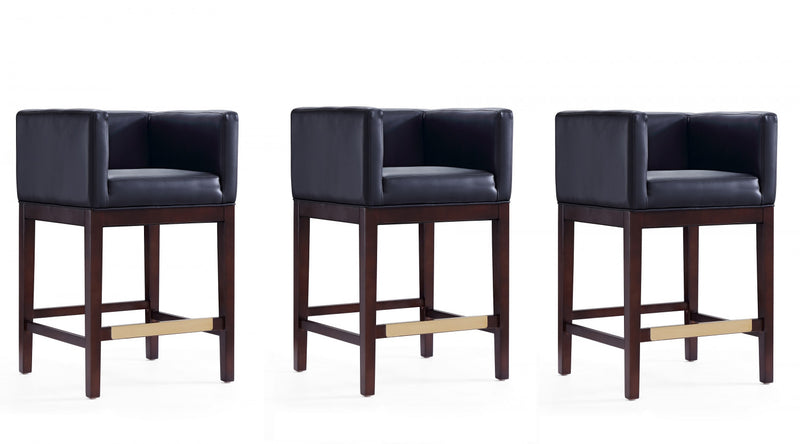Tabouret de comptoir Kingsley style milieu du siecle en bois et tissu, noir - Lot de 3