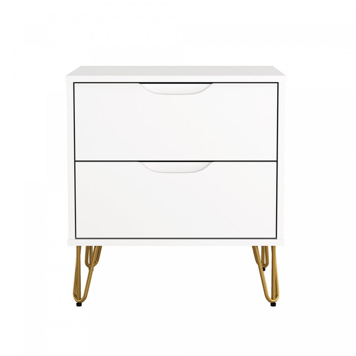 Table de nuit Avira style milieu du siecle moderne 20\" en blanc (2 tiroirs)