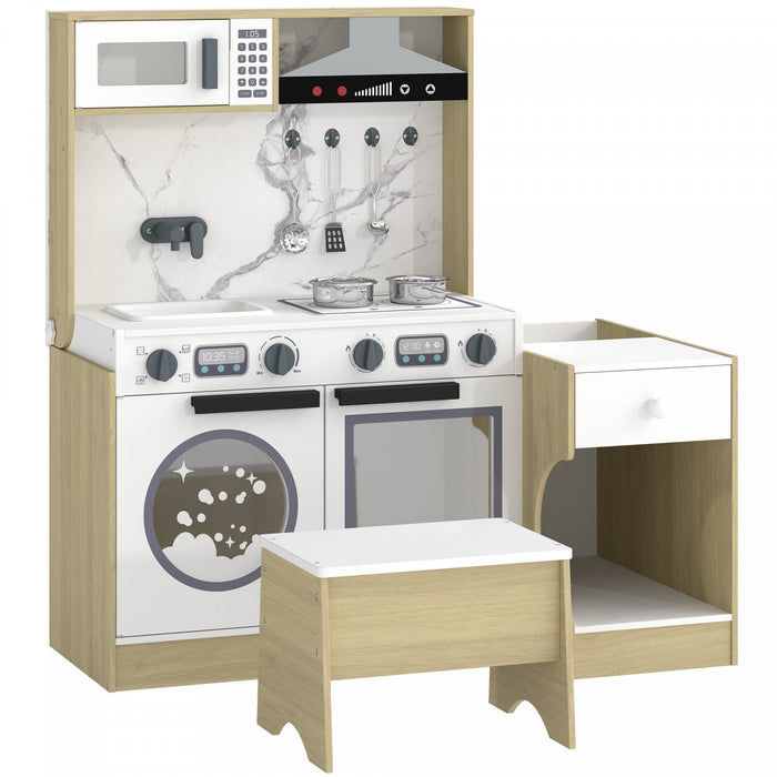 Qaba Cuisinette Enfant 2-en-1 avec Table et Tabouret Convertibles