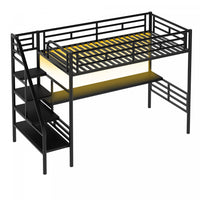  Cherry – Lit Mezzanine Simple En Metal, Design Compact Avec Bureau Et Eclairage Del – Noir