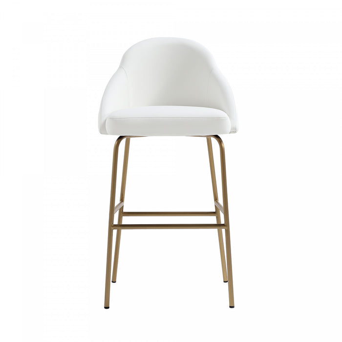 Tabouret de bar moderne Gracie en metal et tissu, blanc et dore