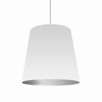 Grand luminaire suspendu de Dainolite avec très grand abat-jour cylindrique blanc et argenté, et 1 ampoule