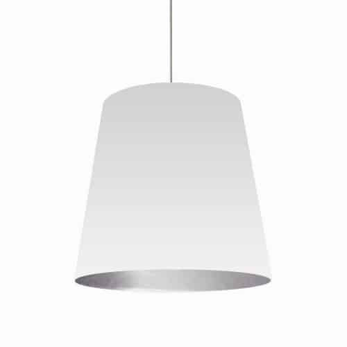 Grand luminaire suspendu de Dainolite avec très grand abat-jour cylindrique blanc et argenté, et 1 ampoule