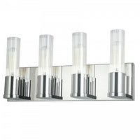 Lumière de coiffeuse Tube de Dainolite en verre cannelé transparent, avec fini chromé poli et 4 ampoules