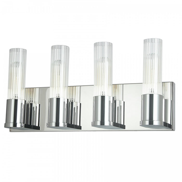 Lumière de coiffeuse Tube de Dainolite en verre cannelé transparent, avec fini chromé poli et 4 ampoules