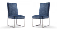  Chaise de salle a manger moderne en velours et metal Element bleu - Lot de 2
