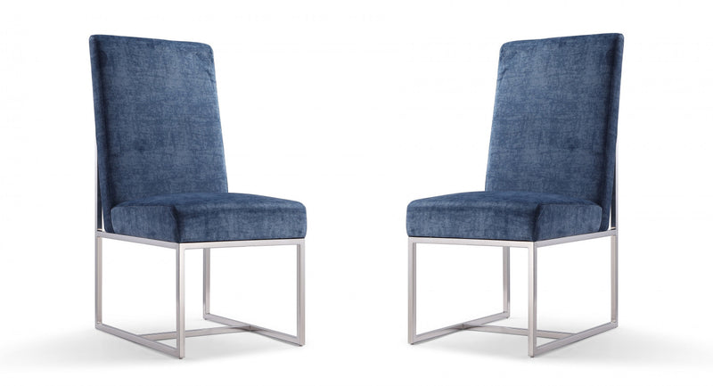 Chaise de salle a manger moderne en velours et metal Element bleu - Lot de 2