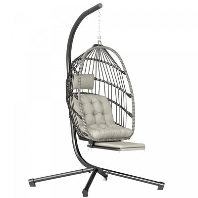 Outsunny Hanging Egg Chair w/ Retractable Footrest, Light Grey
