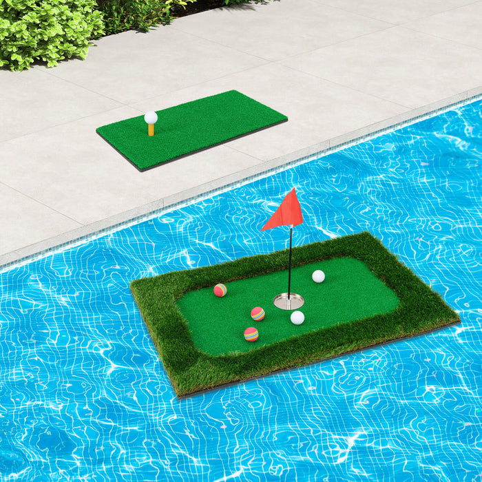 Costway Rectangulaire Flottant Golf Vert Pour La Piscine Comprend Le Tapis De Golf Frappant 6 Balles De Golf