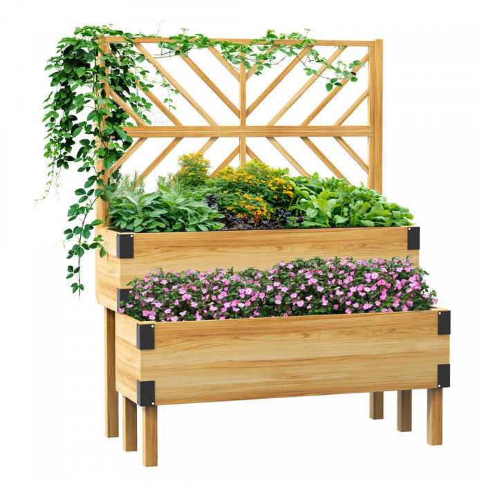 Outsunny Jardiniere En Treillis A 2 Etages, Lit De Jardin Sureleve En Bois