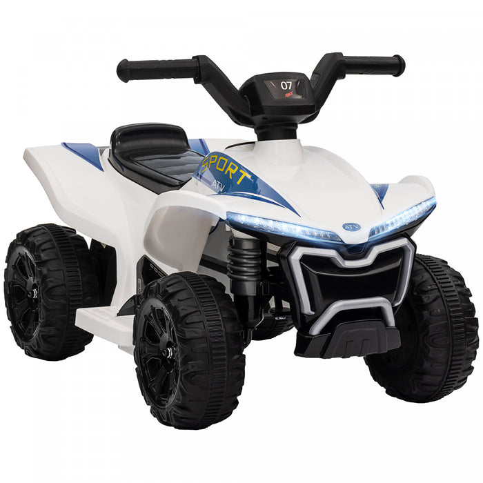 Qaba Vtt Pour Enfants, Vehicule Electrique Alimente Par Batterie 6 V Avec Vitesse Maximale De 1,6 Mph, Phares, Musique, Interrupteur Marche Avant/arriere, Jouet A 4 Roues Pour 18 A 36 Mois, Blanc