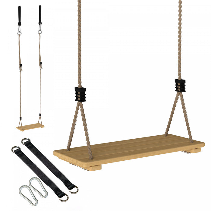 Qaba Siege de Balancoire en Bois pour Jardin avec Cordes Reglables 40 x 16 cm