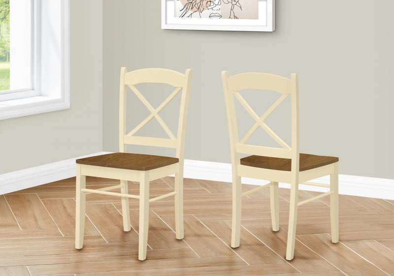 Ensemble de 2 chaises de salle à manger de style transitionnel avec pattes en chêne et couleur crème pour la cuisine et la salle à manger