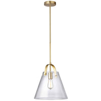 Luminaire suspendu moyen Polly de Dainolite en verre transparent, avec fini laiton vieilli et 1 ampoule