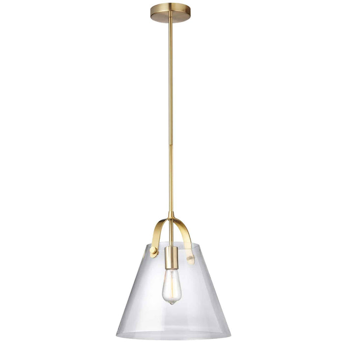 Luminaire suspendu moyen Polly de Dainolite en verre transparent, avec fini laiton vieilli et 1 ampoule