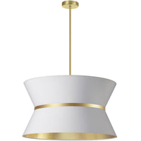 Luminaire suspendu Caterine de Dainolite de 24 po de diamètre, avec abat-jour blanc, anneau argenté, fini laiton vieilli et 4 ampoules