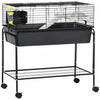 Pawhut Cage Pour Petits Animaux, Cage Roulante De 35 Po Avec Support Amovible, Distributeur D'eau, Plat De Nourriture, Rampe, Roues, Pour Lapin, Furet, Chinchilla, Gris Fonce