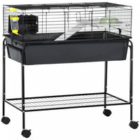 Pawhut Cage Pour Petits Animaux, Cage Roulante De 35 Po Avec Support Amovible, Distributeur D'eau, P