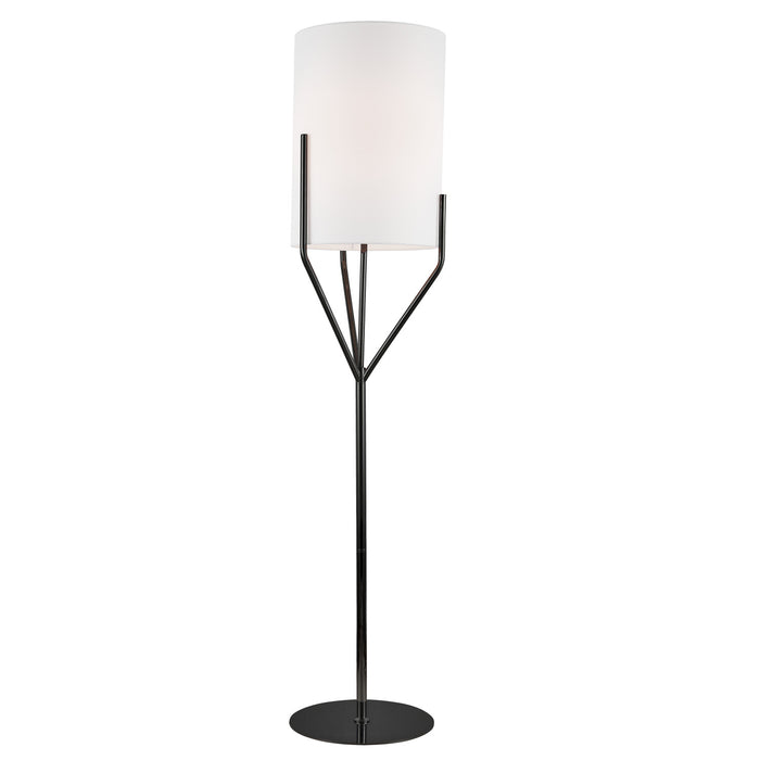 Lampe à pied Khloe de Dainolite avec abat-jour blanc, fini noir mat et 1 ampoule