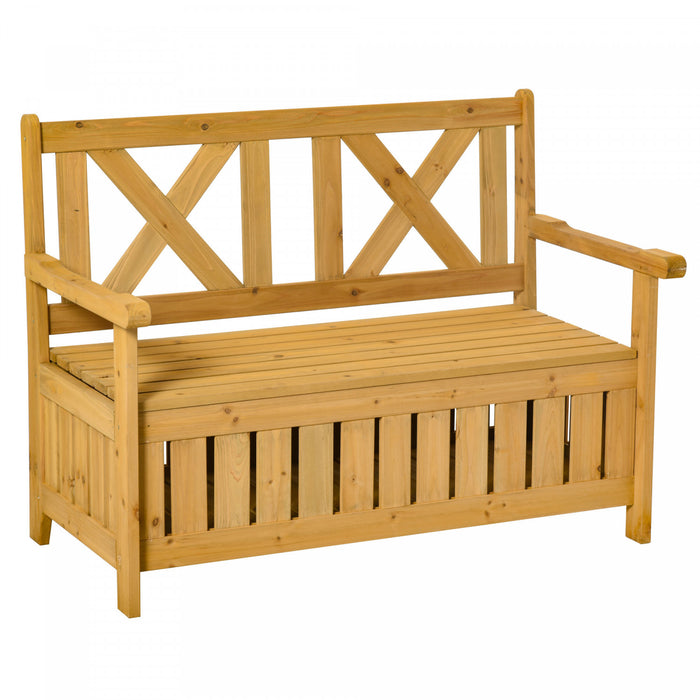 Outsunny Banc D'exterieur En Bois A 2 Places Avec Boite De Rangement