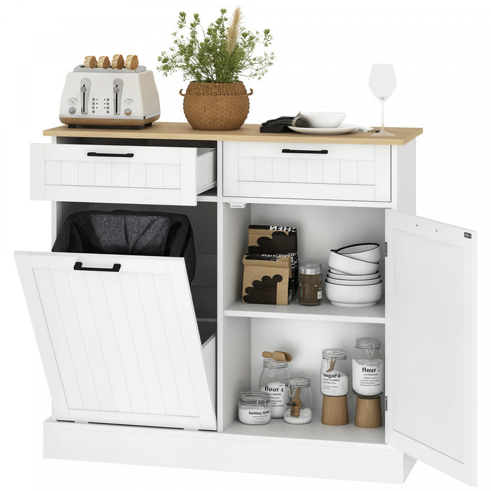 HOMCOM Poubelle inclinable, ilot de cuisine avec 2 tiroirs, blanc