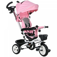 Qaba Tricycle Pour Tout-petits, Velo Poussette Avec Poignee De Poussee Parentale, Paniers De Rangeme