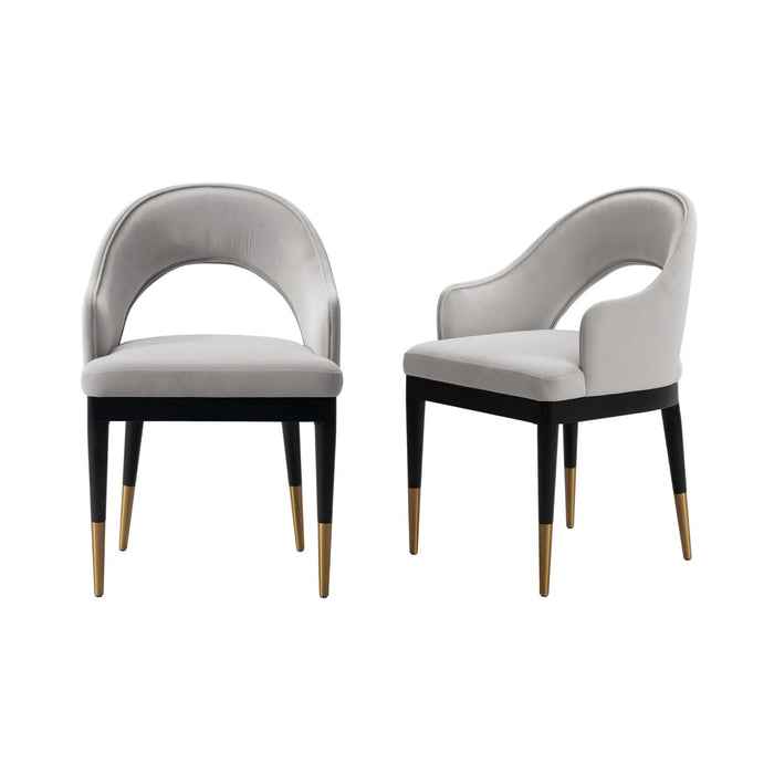 Fauteuil Carrington Moderne Glam en Velours Rembourre Gris Clair - Lot de 2