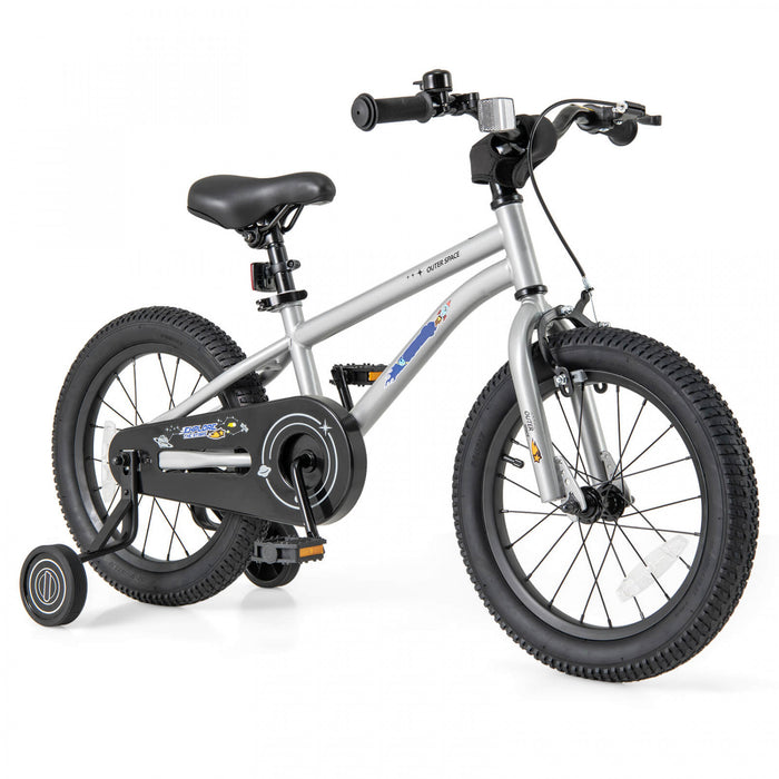 Velo Costway 16 Pouces Pour Enfants De 4 A 7 Ans Avec Selle Reglable Et Guidon Antiderapant Argent
