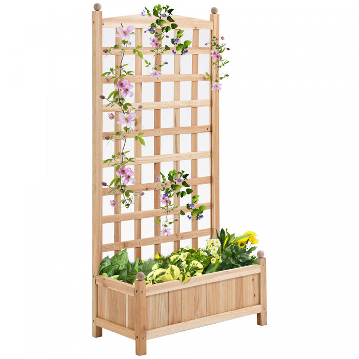 Outsunny Jardiniere Avec Treillis Bac A Fleurs Jardiniere Sur Pied Dim. 24\" X 12\" X 49\" Bois Sapin Naturel