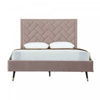  Lit Queen Moderne Rembourre en Velours Crosby, Coloris Blush
