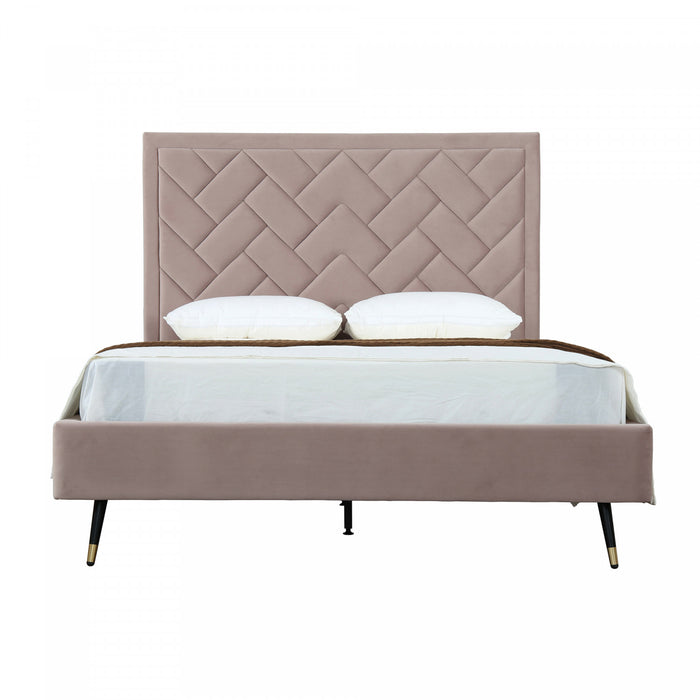 Lit Queen Moderne Rembourre en Velours Crosby, Coloris Blush