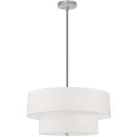 Luminaire suspendu Everly de Dainolite avec abat-jour blanc, 2 niveaux, fini chromé satiné et 4 ampoules