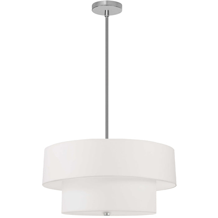 Luminaire suspendu Everly de Dainolite avec abat-jour blanc, 2 niveaux, fini chromé satiné et 4 ampoules
