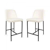 Tabouret de comptoir contemporain Loft en cuir vegetalien et metal, ivoire - Lot de 2