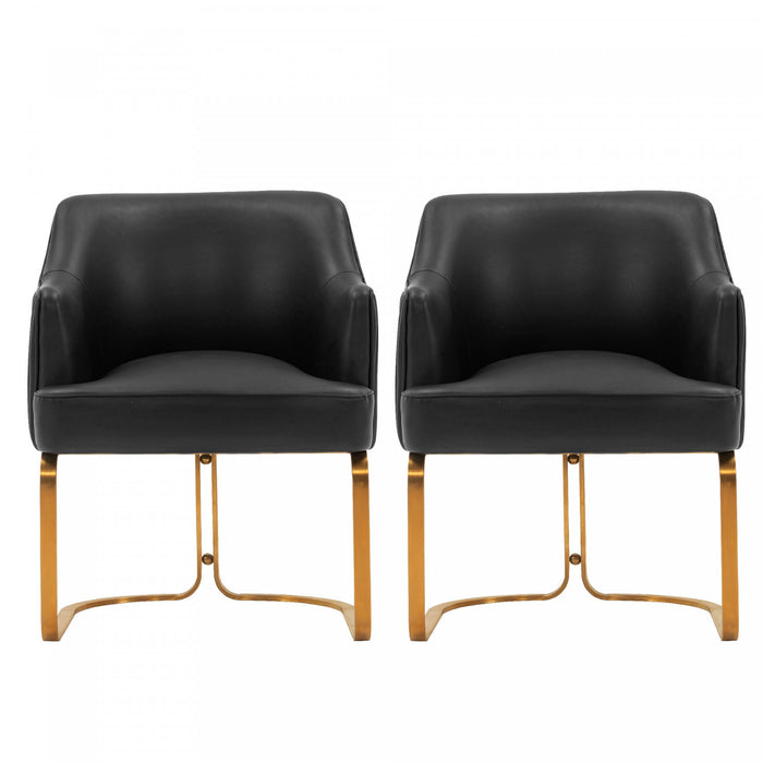Chaise de salle a manger Raya en bois moderne et cuir vegetalien noir - Lot de 2