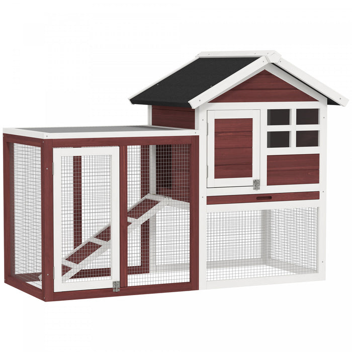 Pawhut Clapier En Bois Pour Lapin De Jardin Cage Pour Petit Animal Avec Echelle Et Enclos Exterieur